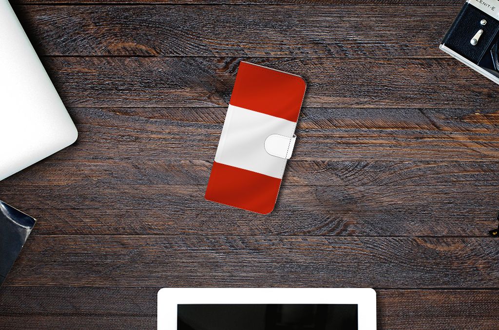 Xiaomi Redmi Note 13 Pro Plus Bookstyle Case Oostenrijk met vlag ontwerp, perfect cadeau voor gebruiksgemak en bescherming 🇦🇹
