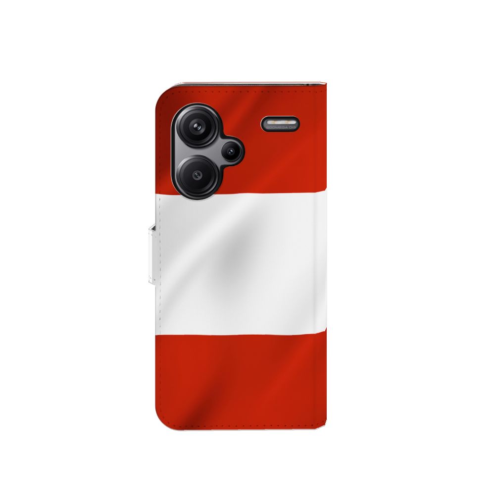 Xiaomi Redmi Note 13 Pro Plus Bookstyle Case Oostenrijk met vlag ontwerp, ideaal als cadeau voor gebruiksgemak en bescherming.