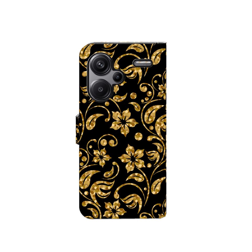 Xiaomi Redmi Note 13 Pro Plus Hoesje Gouden Bloemen bloemen ontwerp zijaanzicht