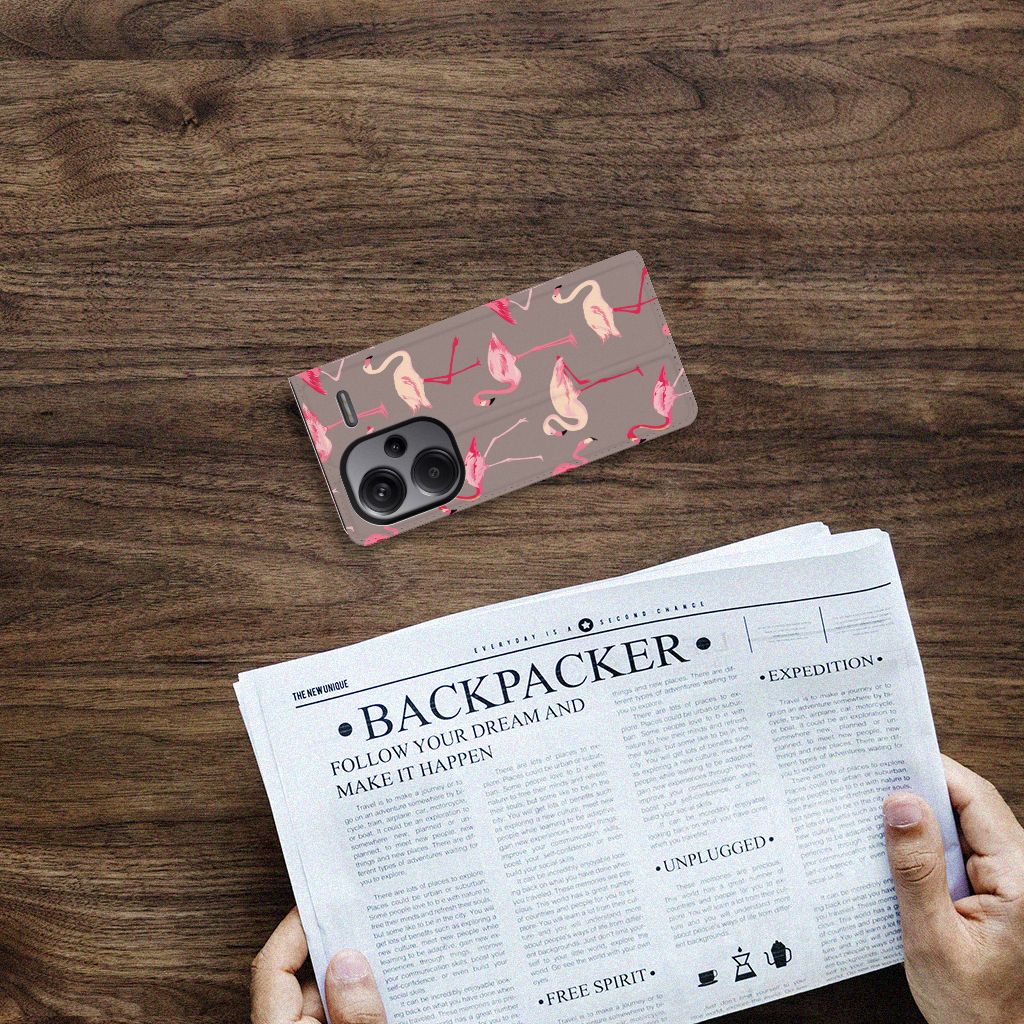 Xiaomi Redmi Note 13 Pro Plus Hoesje maken Flamingo flamingo design achteraanzicht