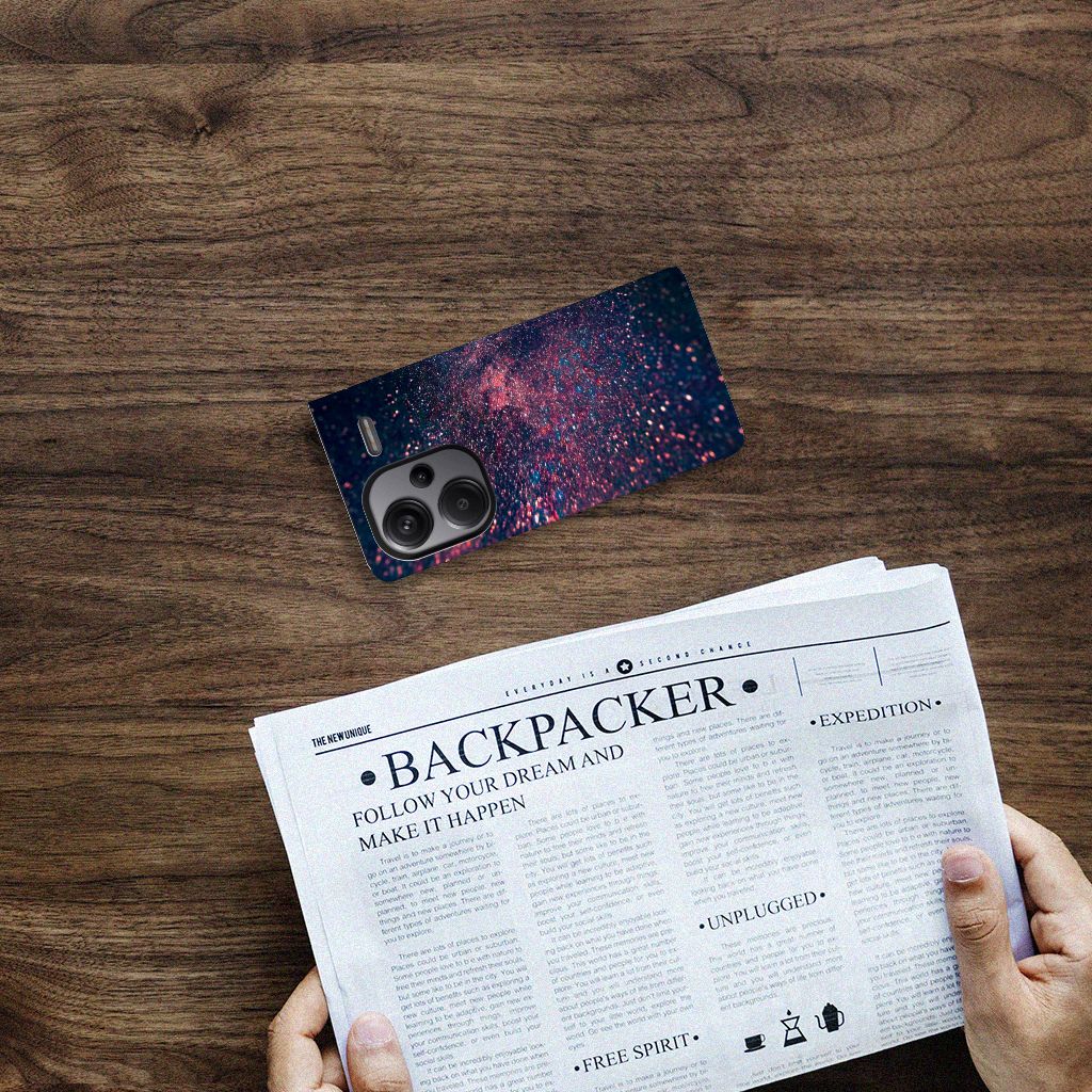 Xiaomi Redmi Note 13 Pro Plus Stand Case Stars kunstzinnig glitterachtig design paarse blauwe kleuren