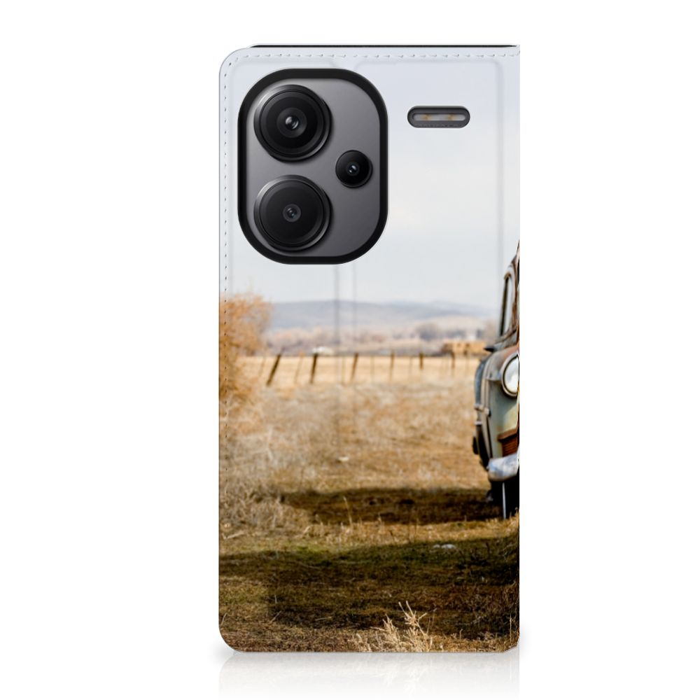 Xiaomi Redmi Note 13 Pro Plus Stand Case Vintage Auto boekhoes vintage auto voorkant