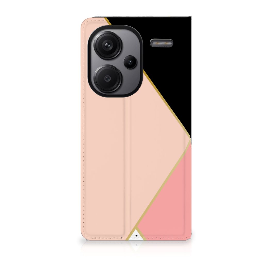 Xiaomi Redmi Note 13 Pro Plus Stand Case Zwart Roze Vormen design zwart roze geometrisch