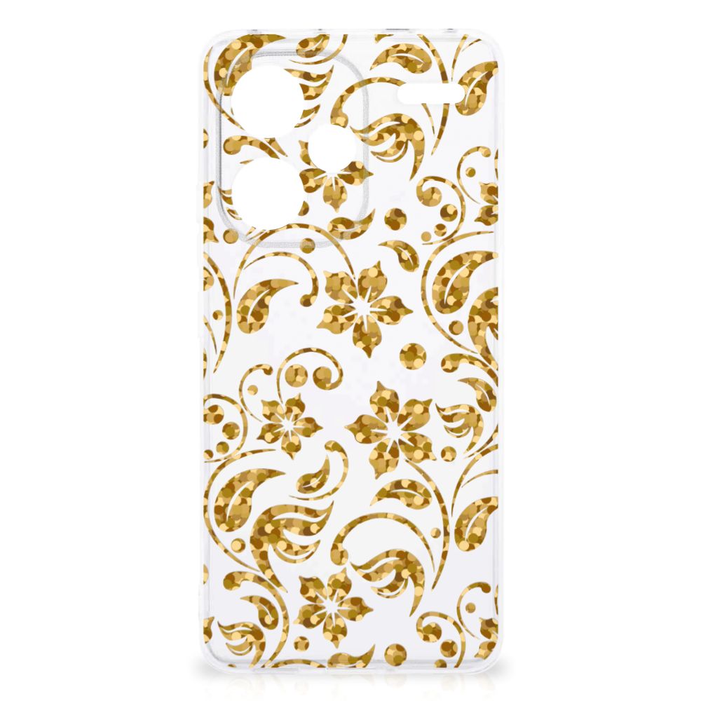 Xiaomi Redmi Note 13 Pro Plus TPU Case Gouden Bloemen design achterkant