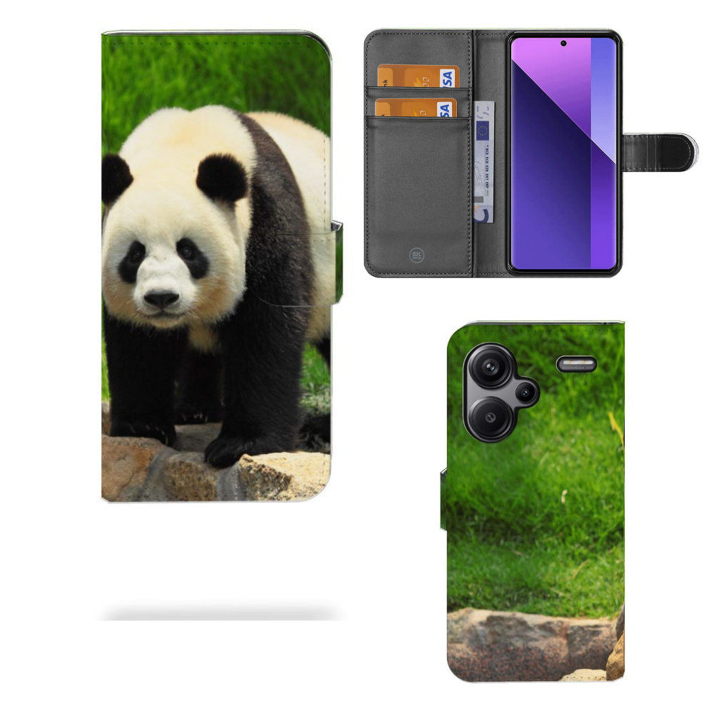 Xiaomi Redmi Note 13 Pro Plus Telefoonhoesje met Pasjes Panda telefoonhoesje panda aanzicht