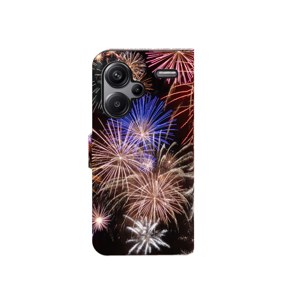 Xiaomi Redmi Note 13 Pro Plus Wallet Case met Pasjes Vuurwerk vuurwerk design voorkant kleurrijk
