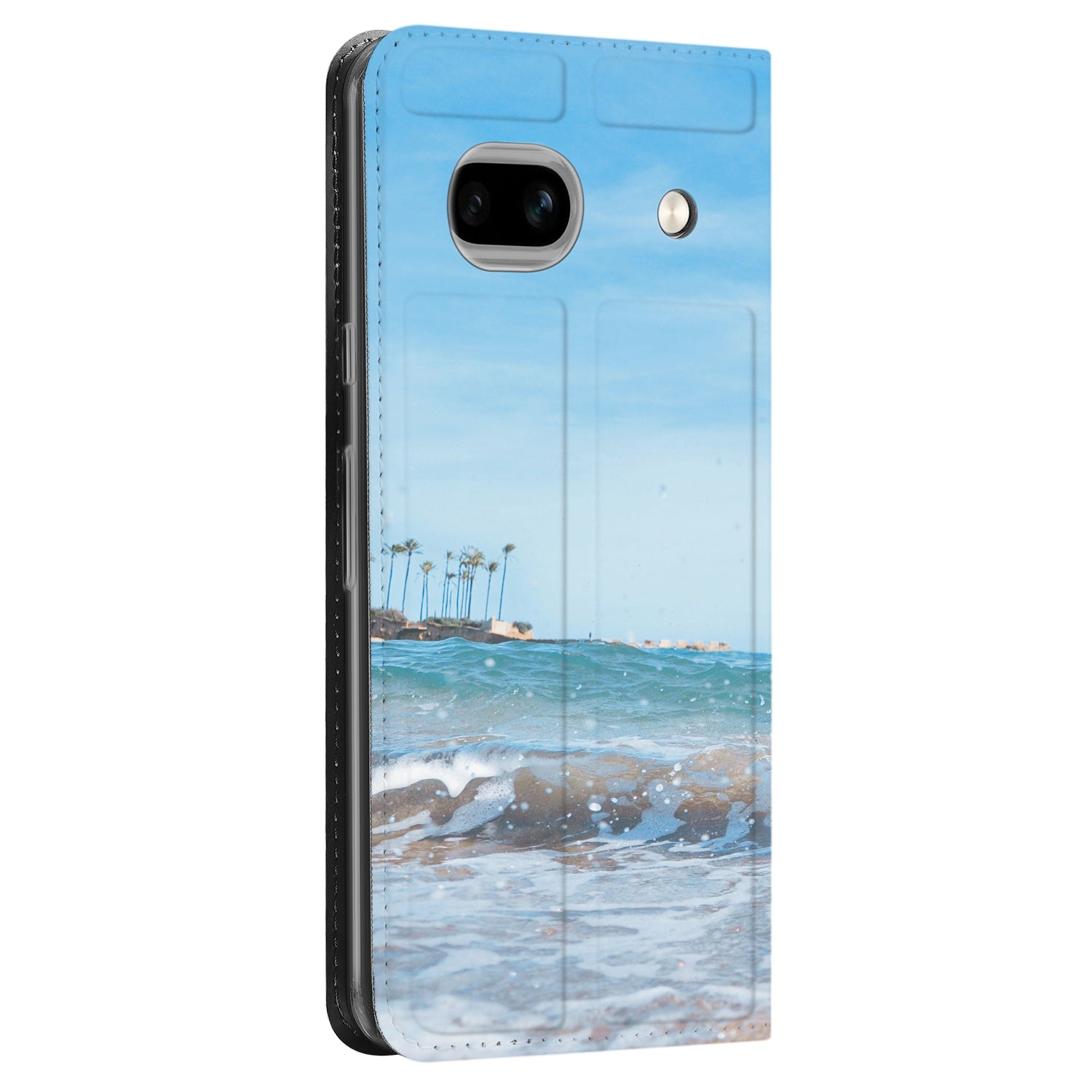 Google Pixel 8A Zelf Ontwerpen Stand Case Hoesje golf strand aanzicht