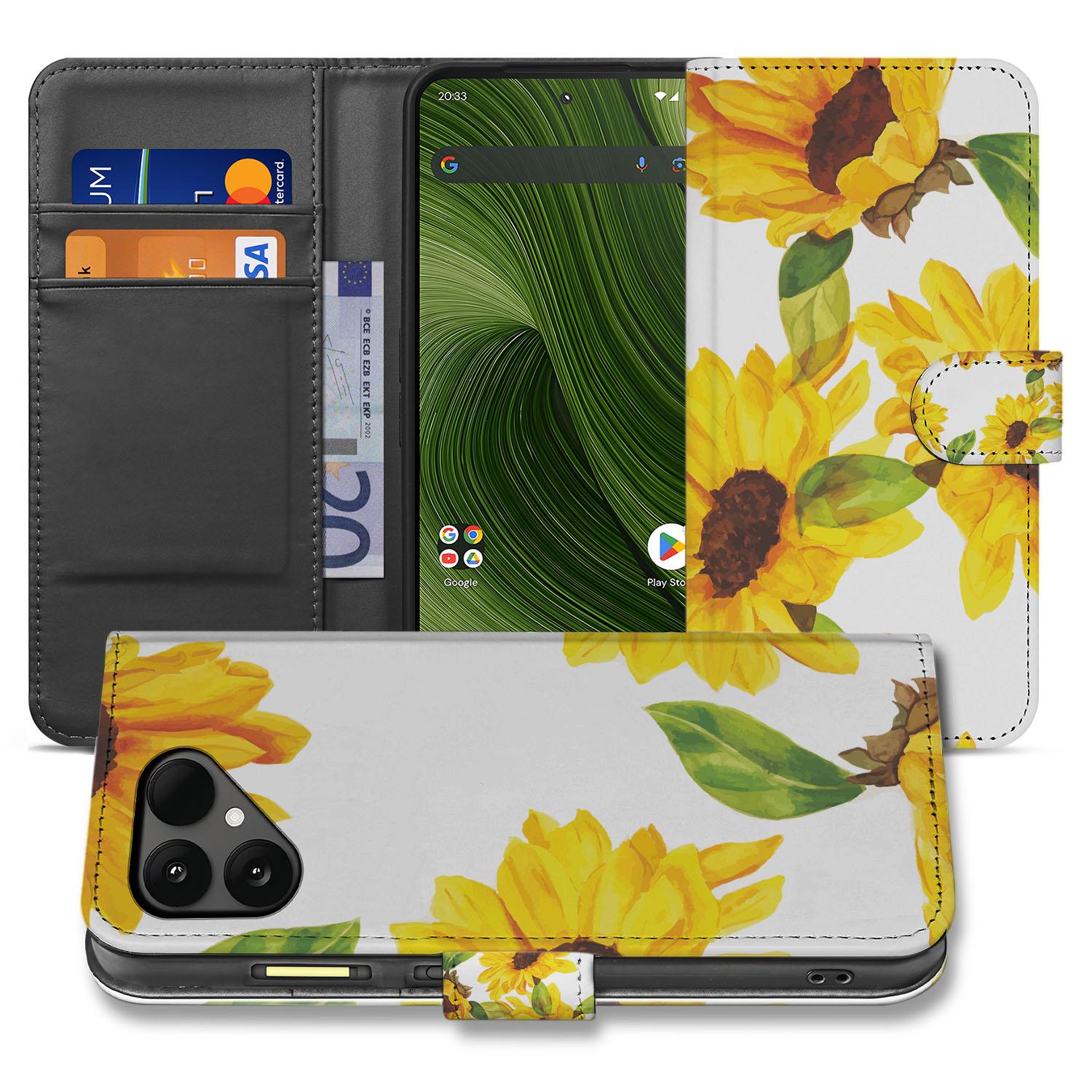 Zonnebloemen Wallet Book Case Voor Fairphone 6 Met Luxe PU Lederen Buitenkant designnaam binnenkant
