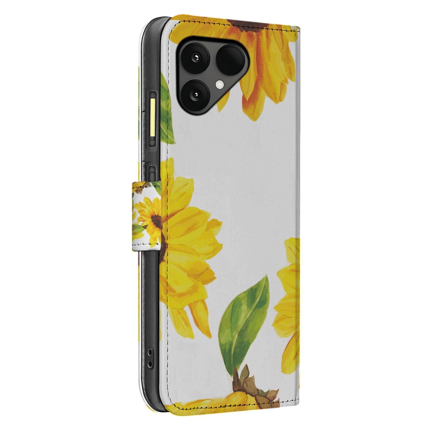 Zonnebloemen Wallet Book Case Voor Fairphone 6 Met Luxe PU Lederen Buitenkant zijkant design zonnebloemen