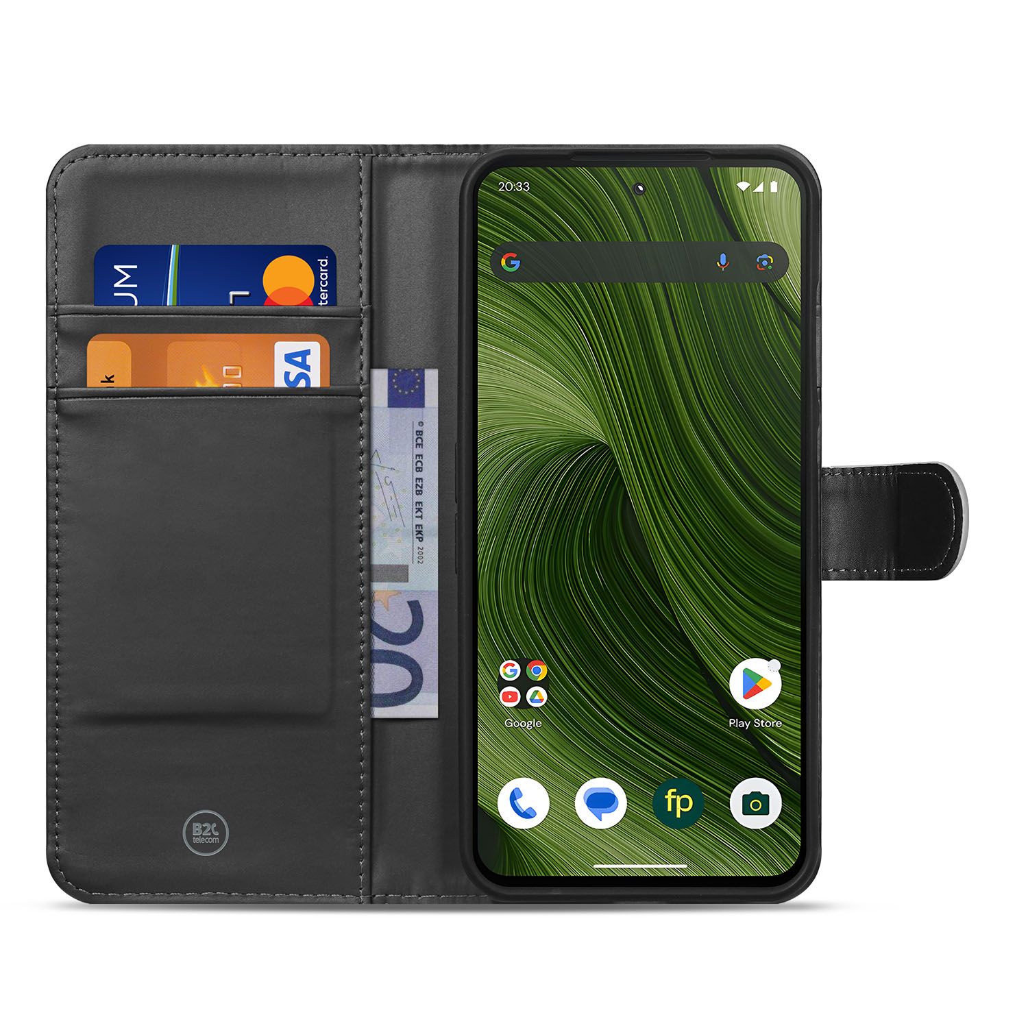 Zonnebloemen Wallet Book Case Voor Fairphone 6 Met Luxe PU Lederen Buitenkant voorkant groen zwart interieur