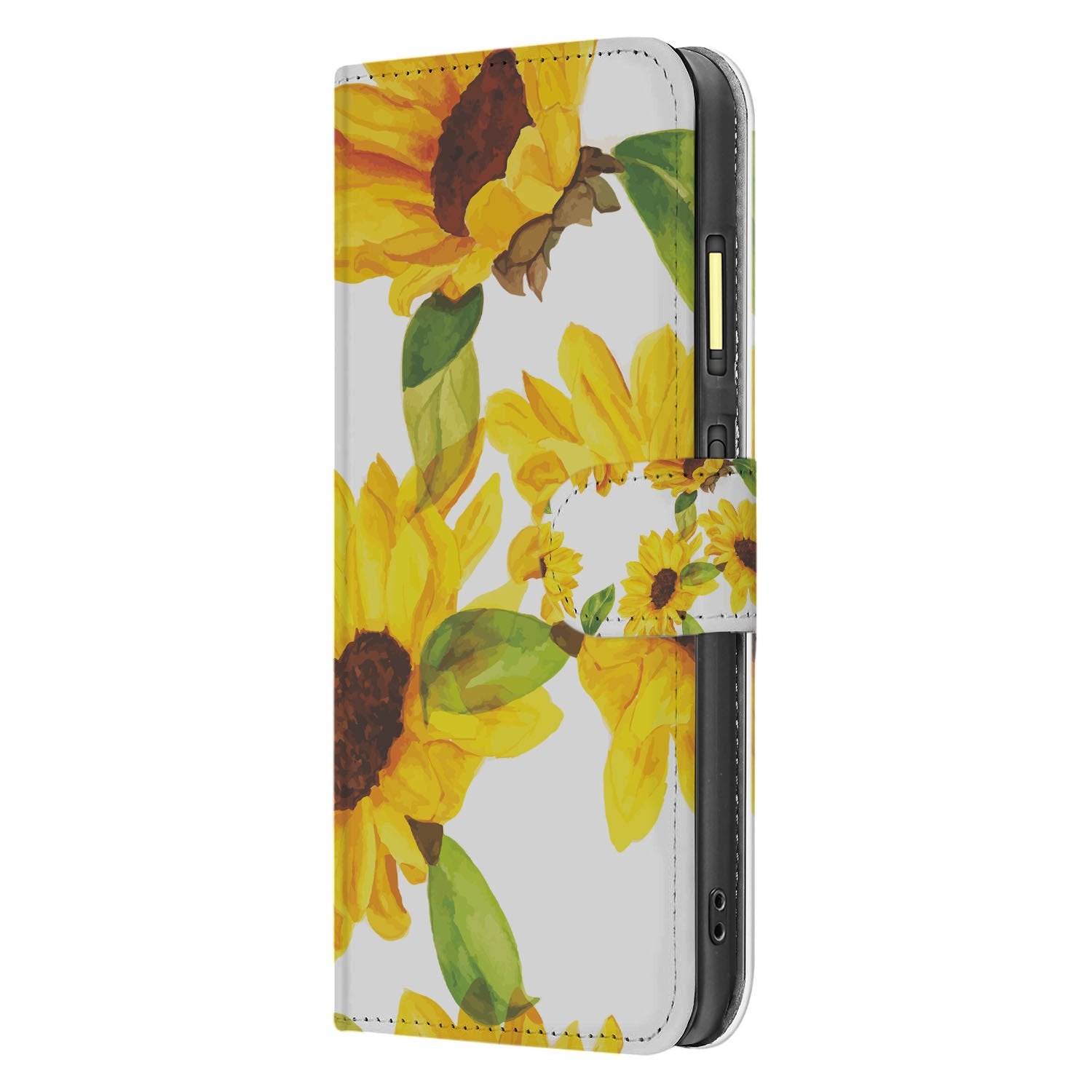 Zonnebloemen Wallet Book Case Voor Fairphone 6 Met Luxe PU Lederen Buitenkant zonnige bloemen design zijaanzicht