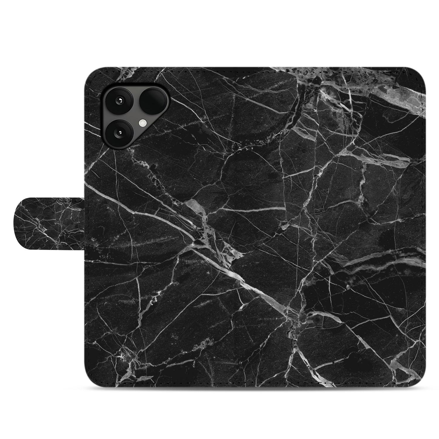 Zwart Marmer Met Pasjesvak Luxe Fairphone 6 Portemonnee Hoesje voorkant