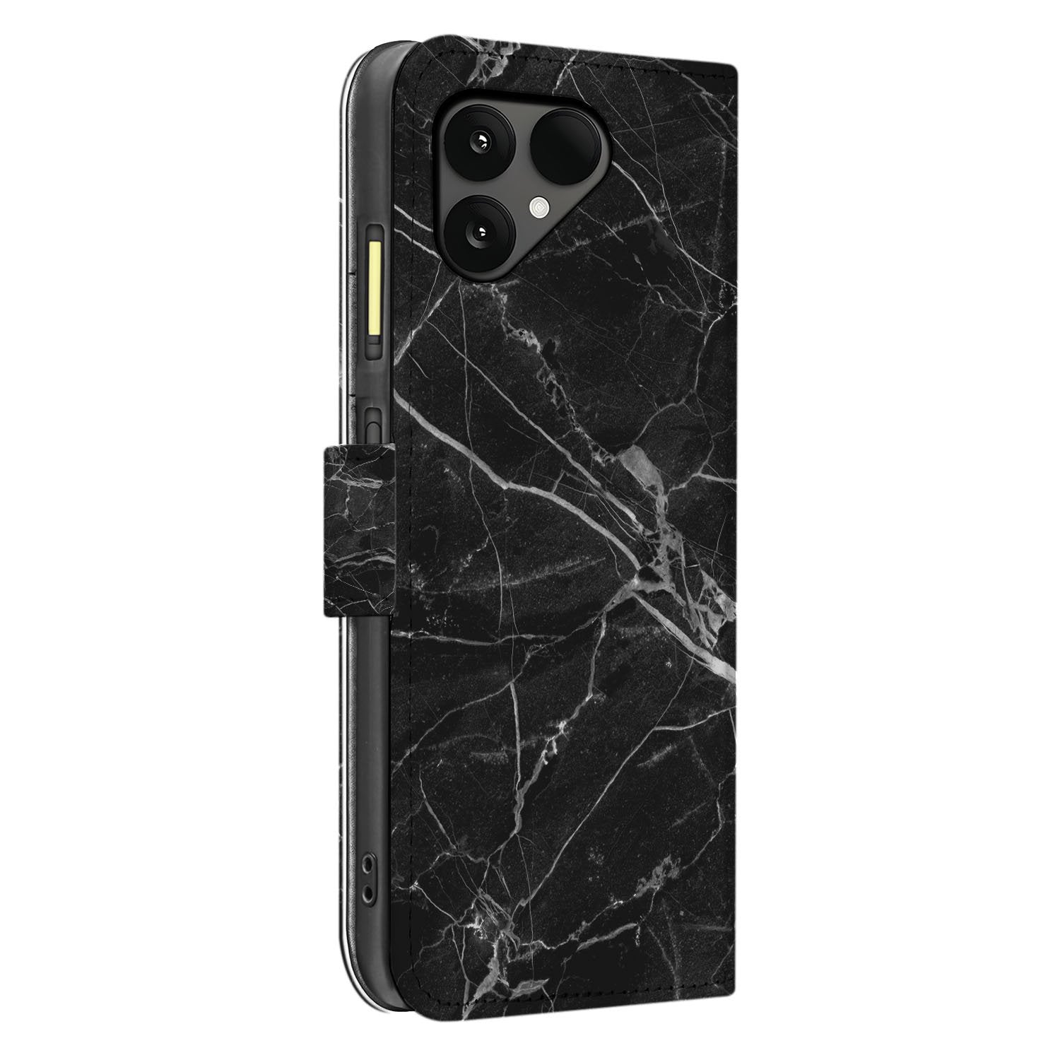 Zwart Marmer Met Pasjesvak Luxe Fairphone 6 Portemonnee Hoesje zijaanzicht