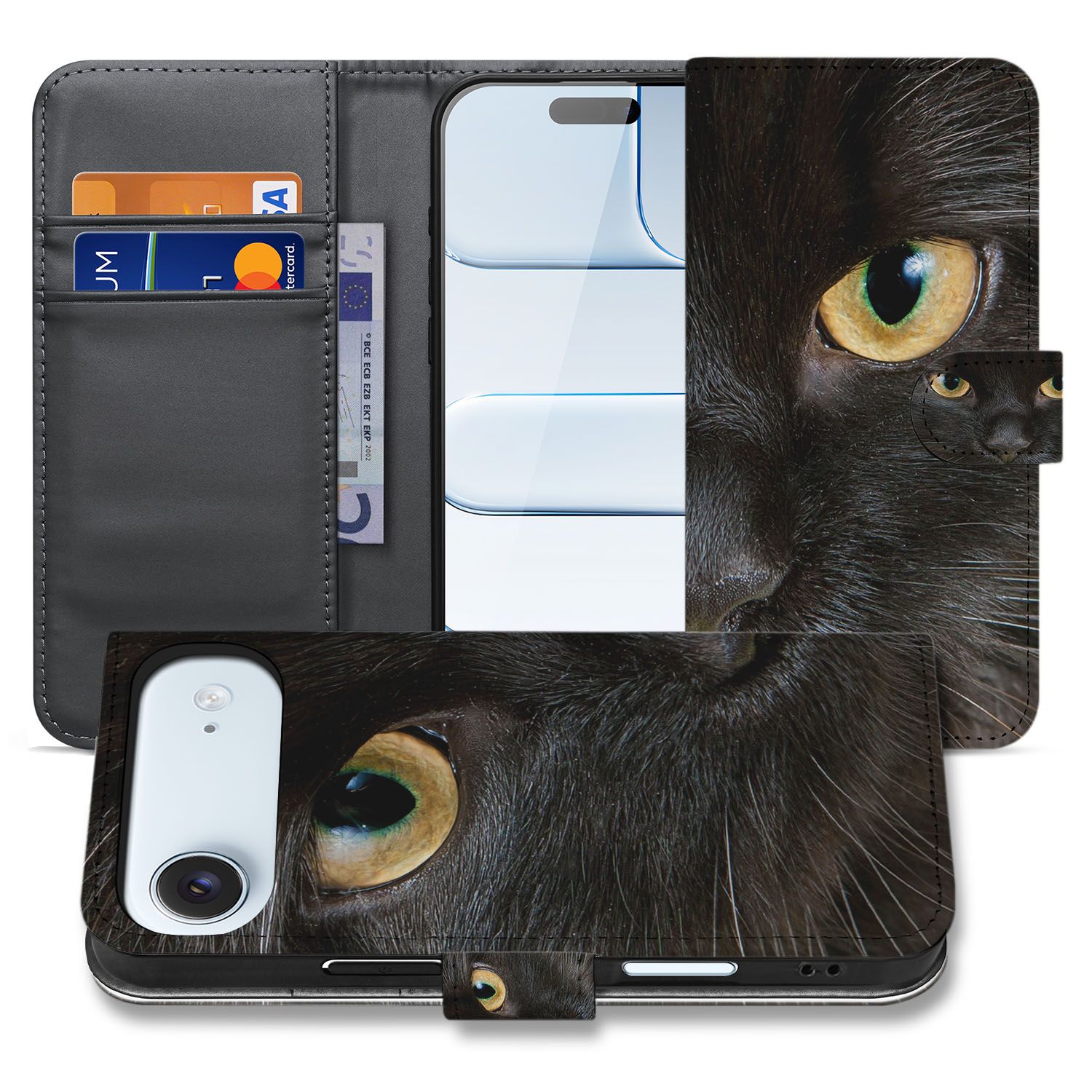 Zwarte Kat Hoesje iPhone Air Book Case ontwerp kat close-up binnenzijde