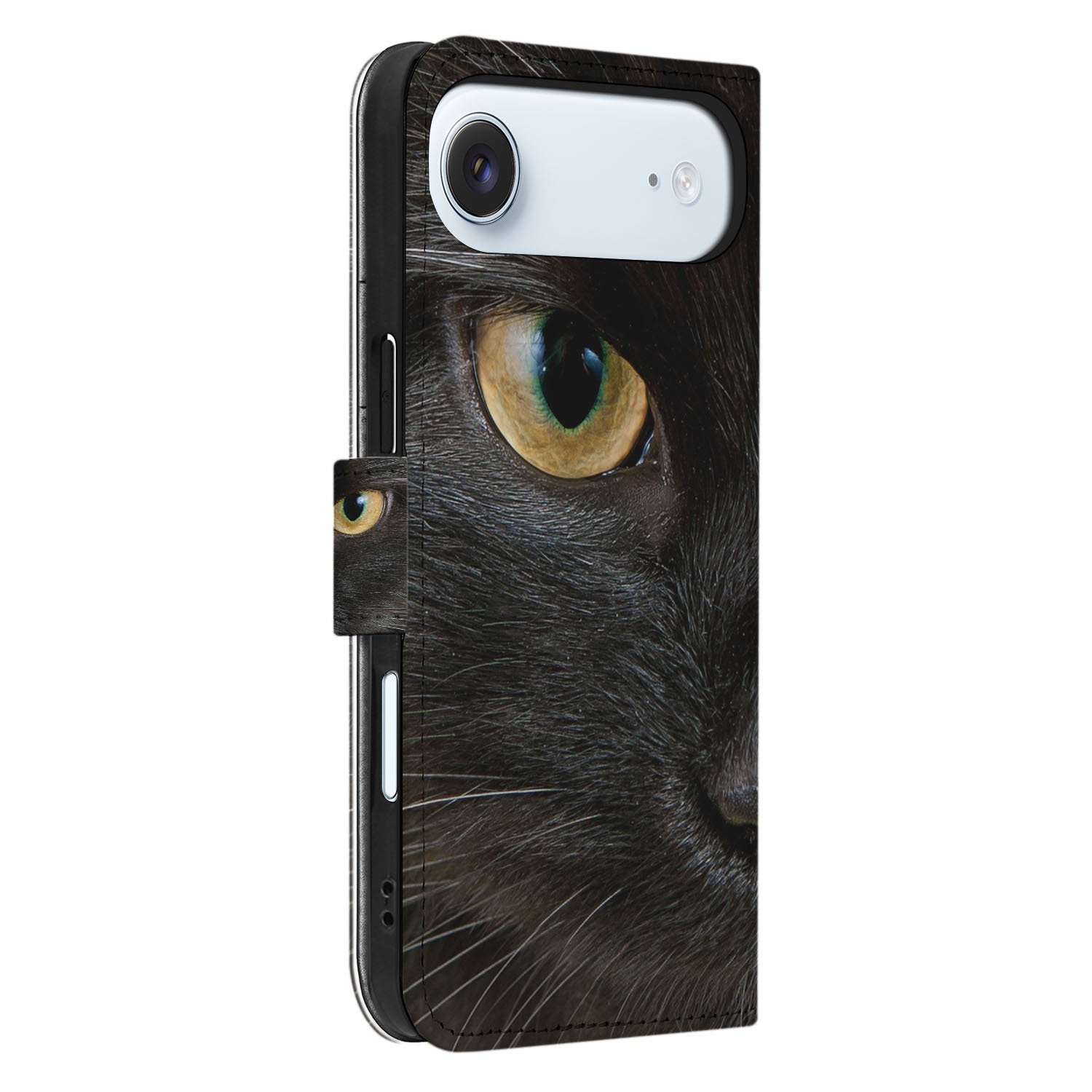 Zwarte Kat Hoesje iPhone Air Book Case designnaam schaduw zijaanzicht