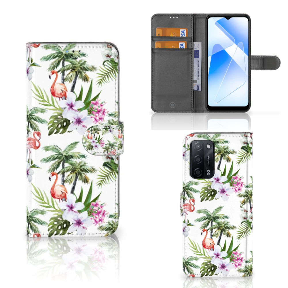 OPPO A16/A16s/A54s Telefoonhoesje met Pasjes Flamingo Palms