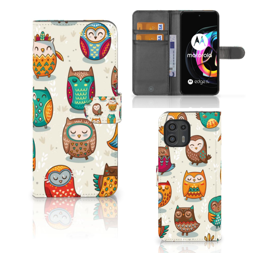 Motorola Edge 20 Lite Telefoonhoesje met Pasjes Vrolijke Uilen