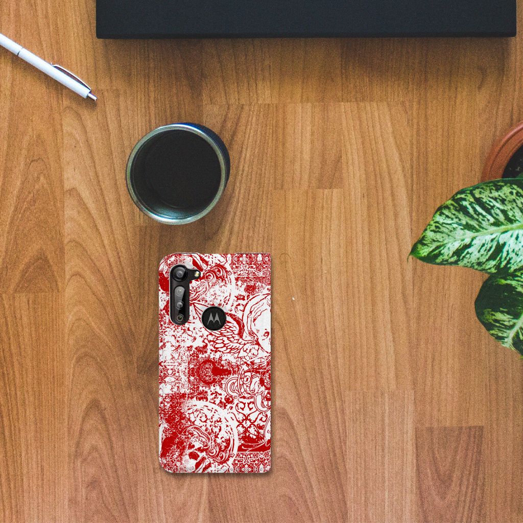 Mobiel BookCase Motorola Moto G8 Power Angel Skull Rood - B2C Telecom