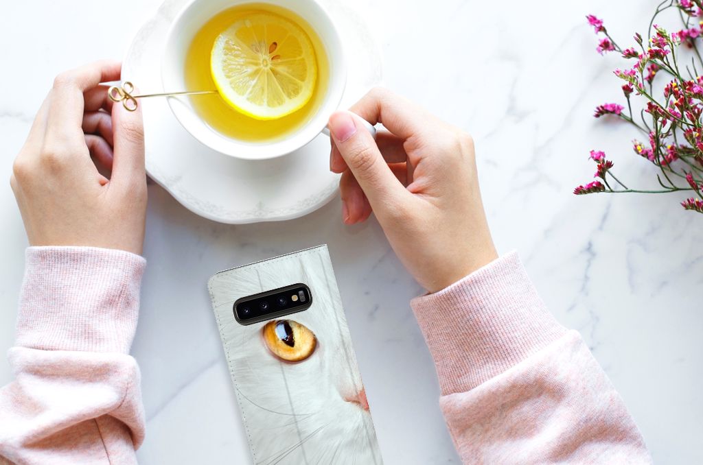 Samsung Galaxy S10 Hoesje maken Witte Kat