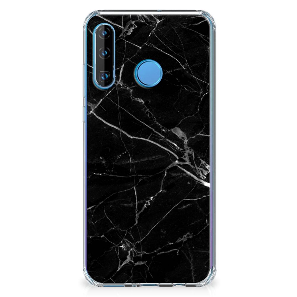 Huawei P30 Lite Anti-Shock Hoesje Marmer Zwart - Origineel Cadeau Vader