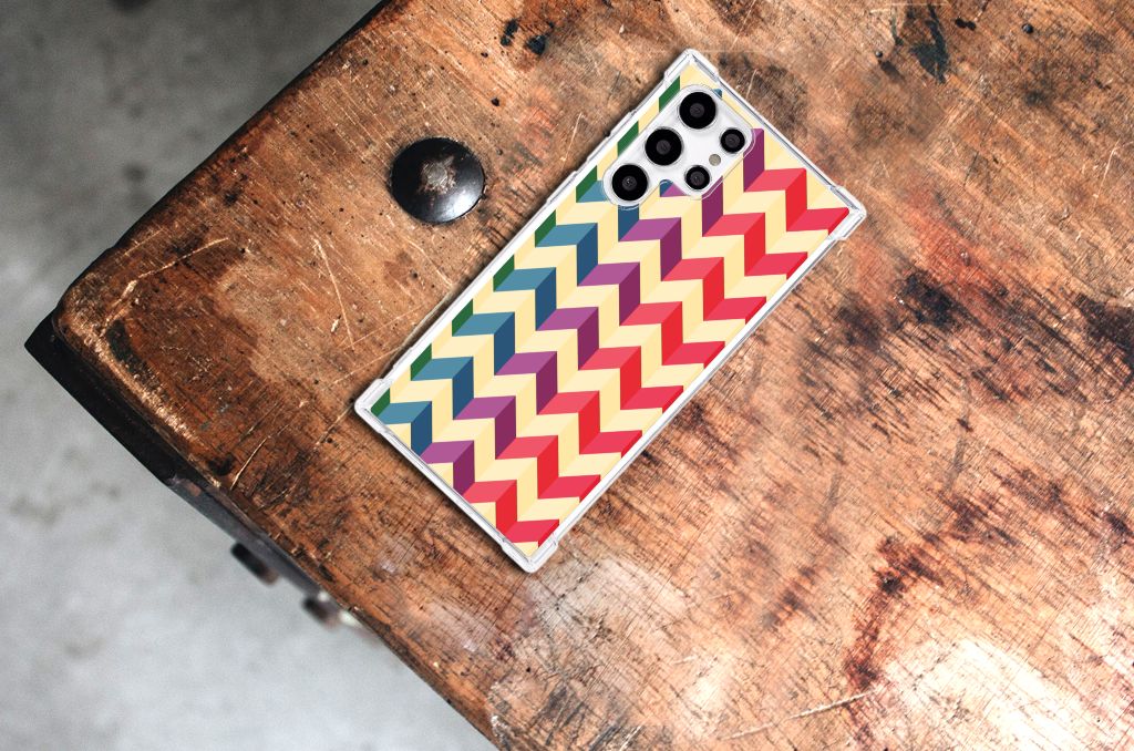Samsung Galaxy S22 Ultra Doorzichtige Silicone Hoesje Zigzag Multi Color B2C Telecom