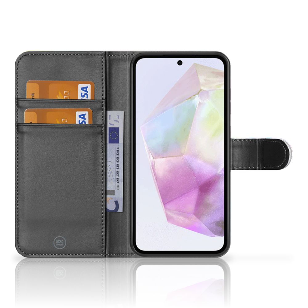 Hoesje Samsung Galaxy A35 Watercolor Light met pasjeshouder en kleurrijke pastelkleuren.