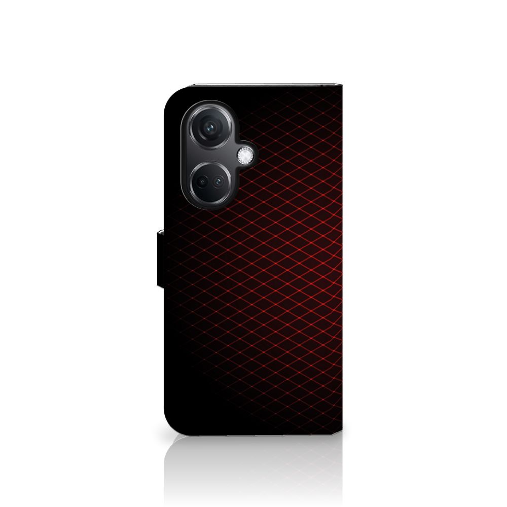 OnePlus Nord CE 3 Telefoon Hoesje Geruit Rood met geometrisch design en ruimte voor pasjes.