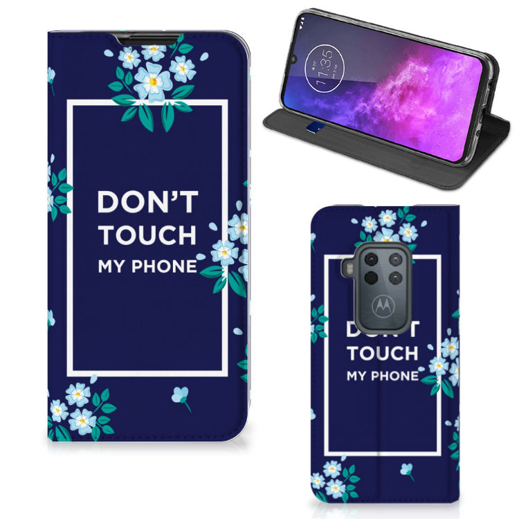 Motorola One Zoom Design Case Flowers Blue DTMP