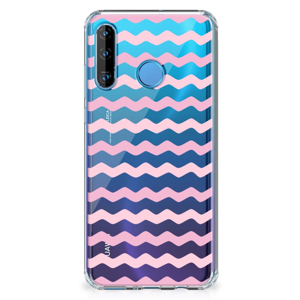 Huawei P30 Lite Doorzichtige Silicone Hoesje Waves Roze