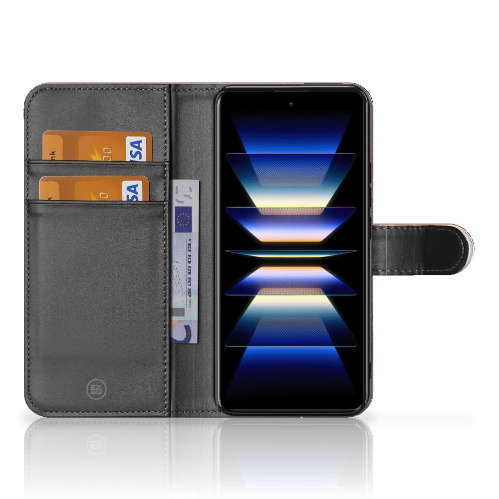 Xiaomi Poco F5 Pro Bookstyle Case Nederland met pasjes en Nederlandse vlag design, ideaal voor Nederlandse trots.