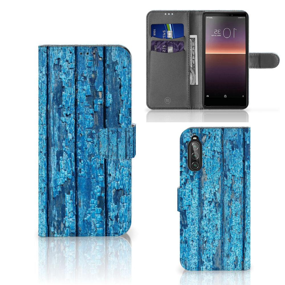 Sony Xperia 10 II Book Style Case Wood Blue