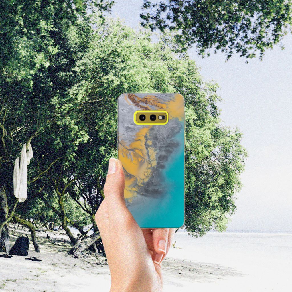 Samsung Galaxy S10e TPU Siliconen Hoesje Marble Blue Gold