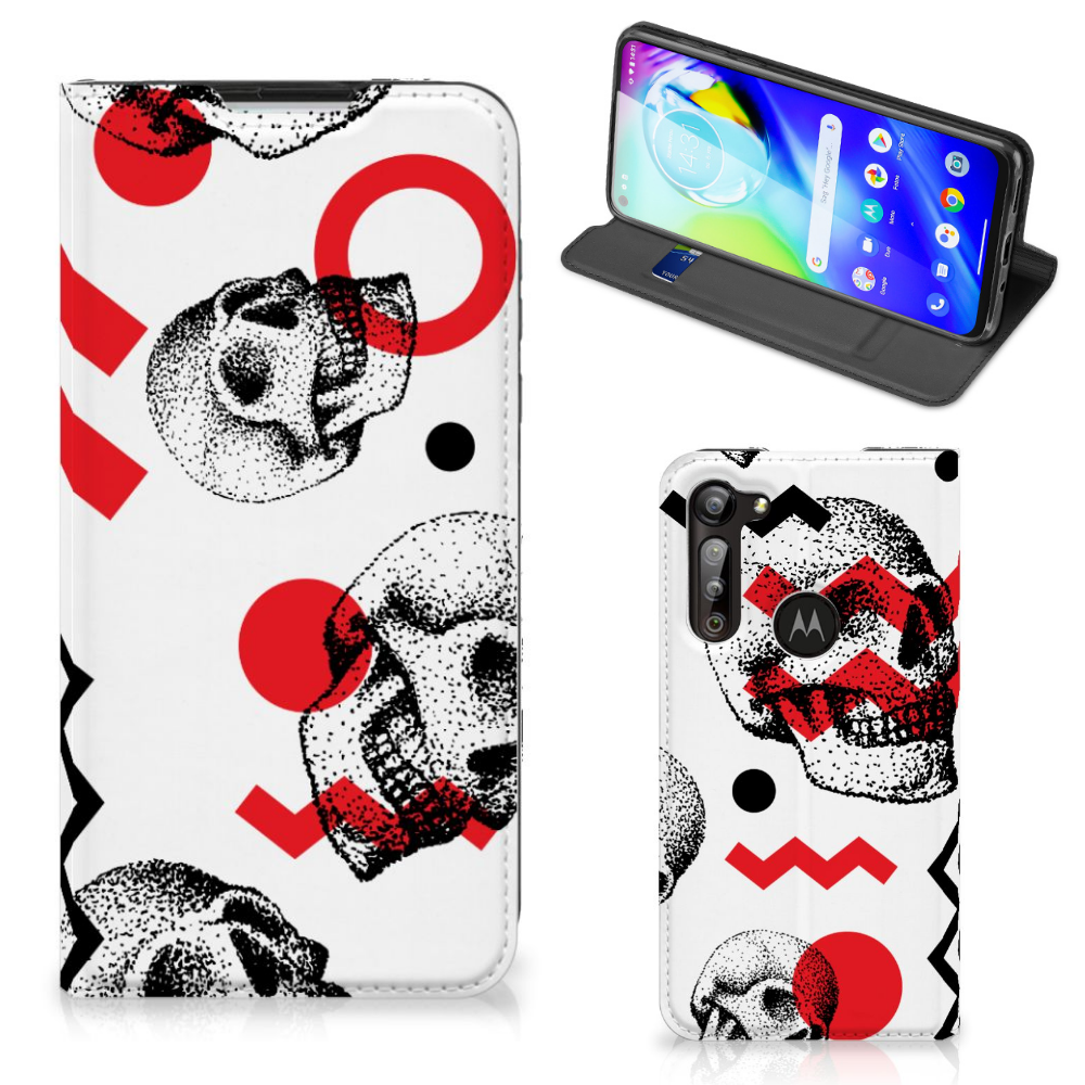 Mobiel BookCase Motorola Moto G8 Power Skull Red - B2C Telecom