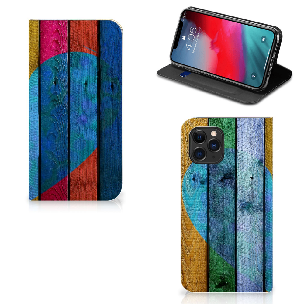 Apple iPhone 11 Pro Book Wallet Case Wood Heart - Cadeau voor je Vriend