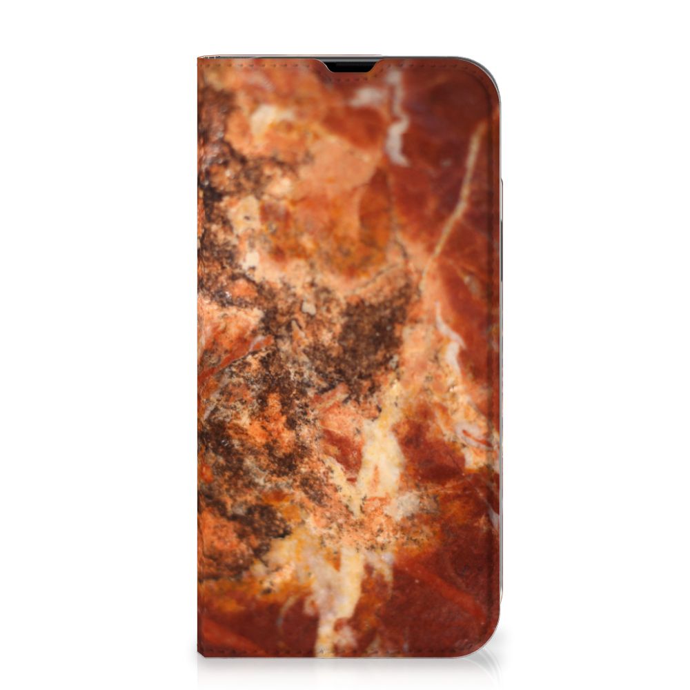 iPhone 13 Pro Max Standcase Marmer Bruin met een uniek en artistiek marmerdesign.