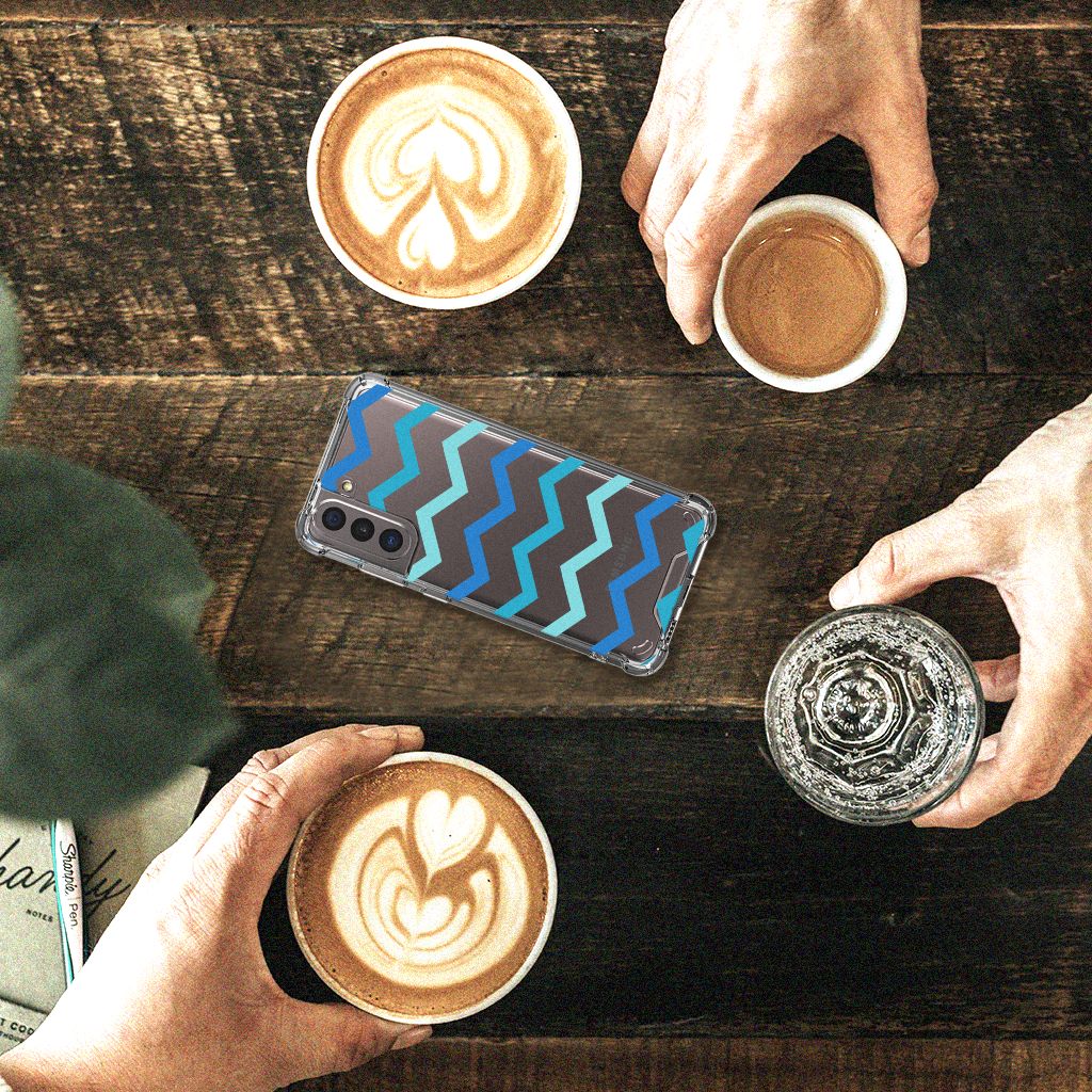 Samsung Galaxy S21 Doorzichtige Silicone Hoesje Zigzag Blauw B2C Telecom
