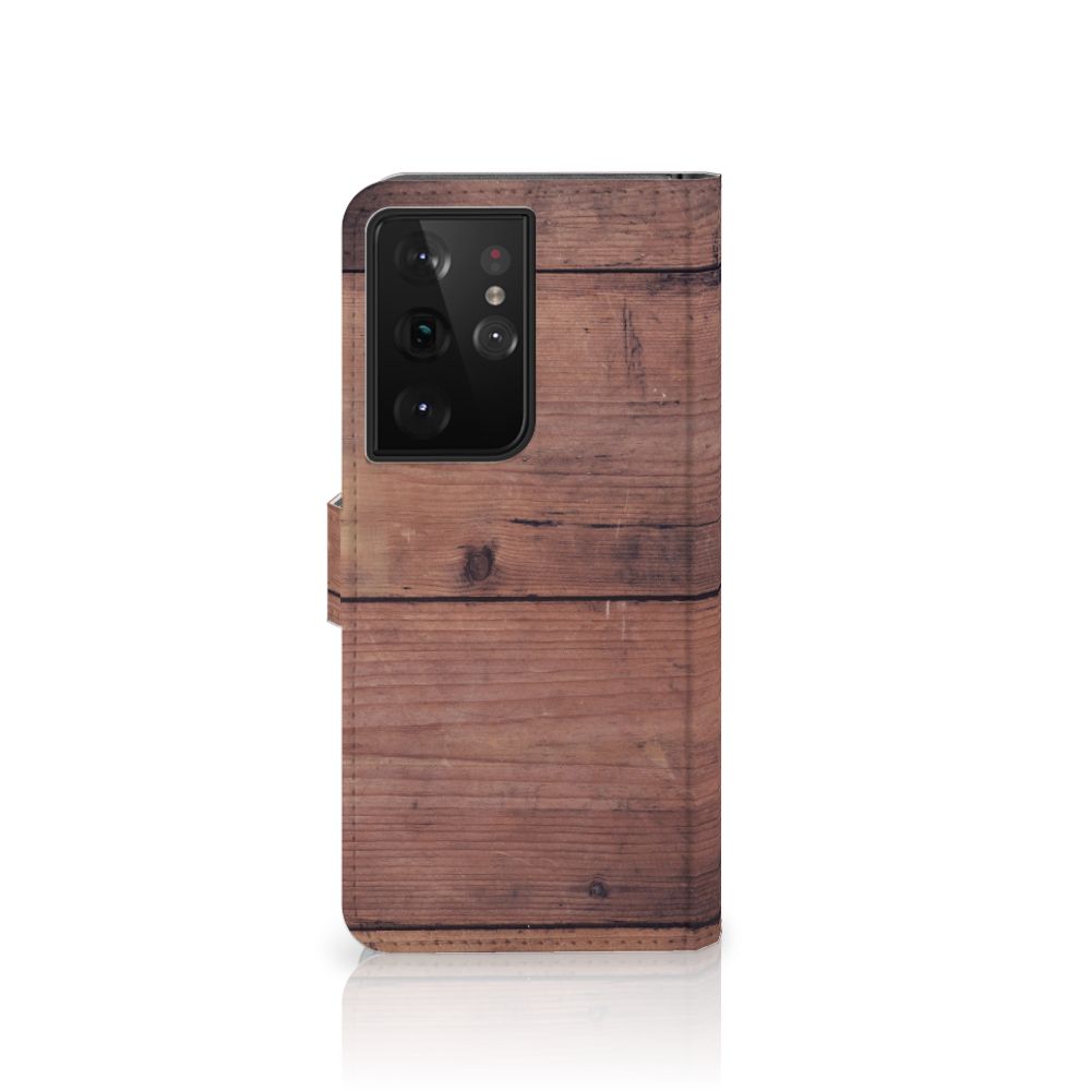 Samsung Galaxy S21 Ultra Book Style Case Old Wood