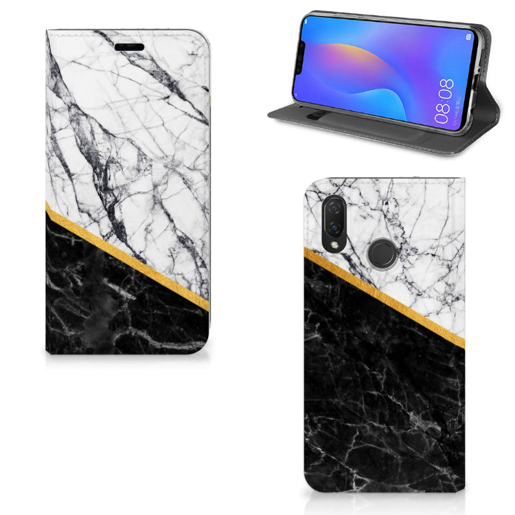 Huawei P Smart Plus Standcase Marmer Wit Zwart - Origineel Cadeau Man