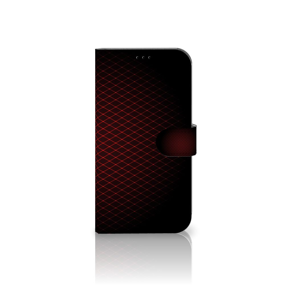 iPhone 14 Plus Telefoon Hoesje Geruit Rood met modern design en ruimte voor 3 pasjes.