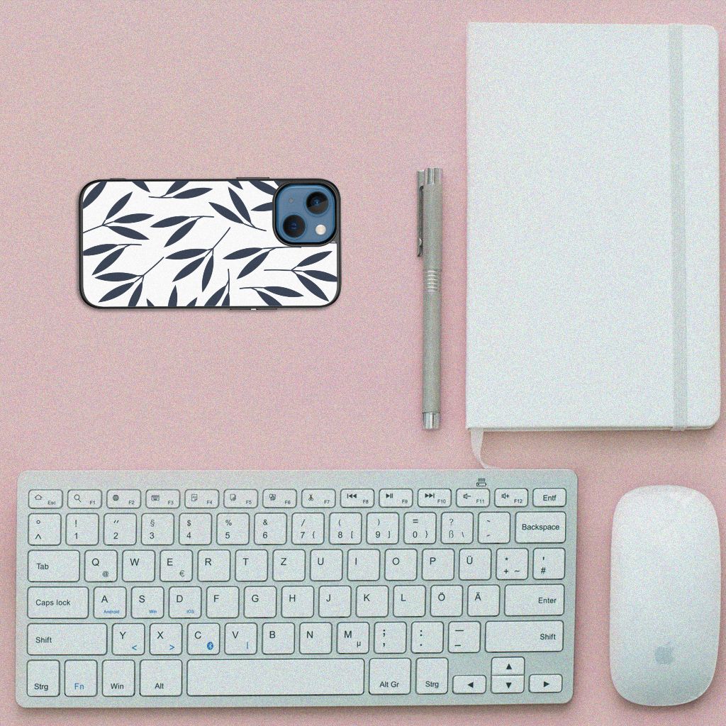Apple iPhone 13 mini Bloemen Hoesje Leaves Blue B2C Telecom