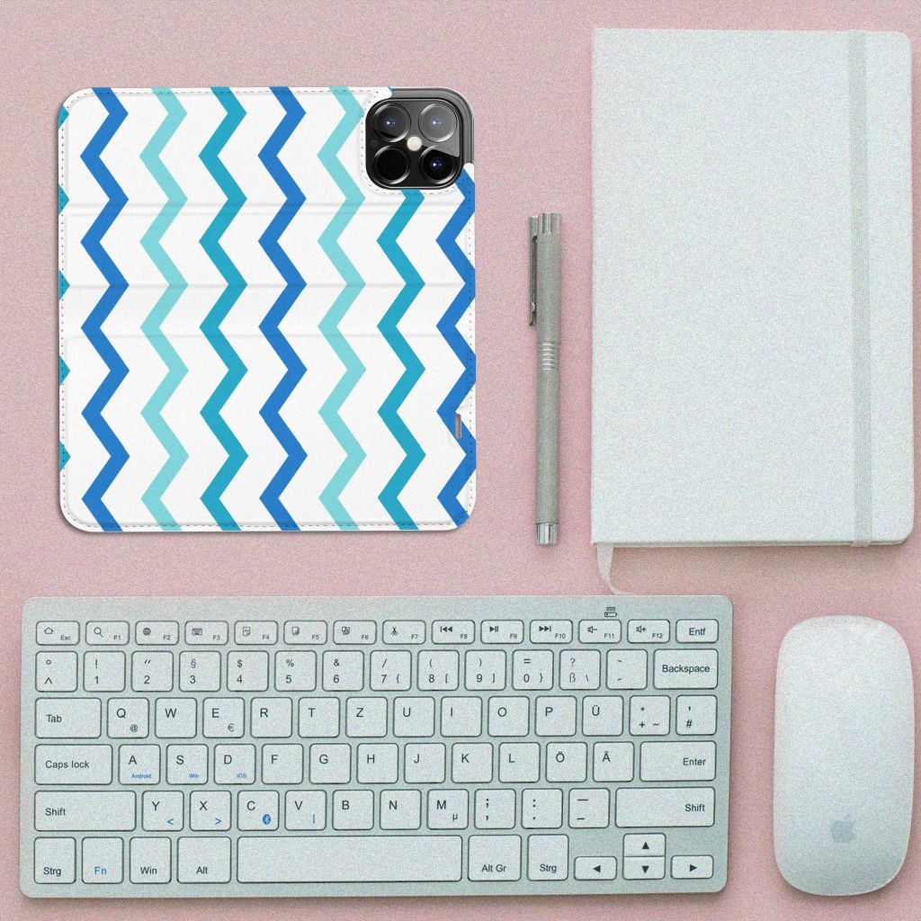 iPhone 12 Pro Max Hoesje met Magneet Zigzag Blauw - B2C Telecom