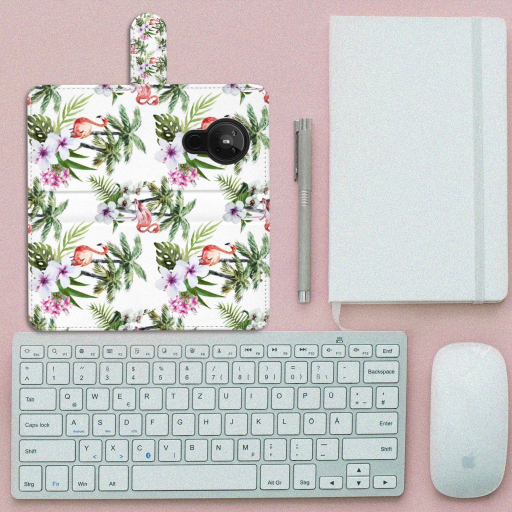 Nokia 5.3 Telefoonhoesje met Pasjes Flamingo Palms