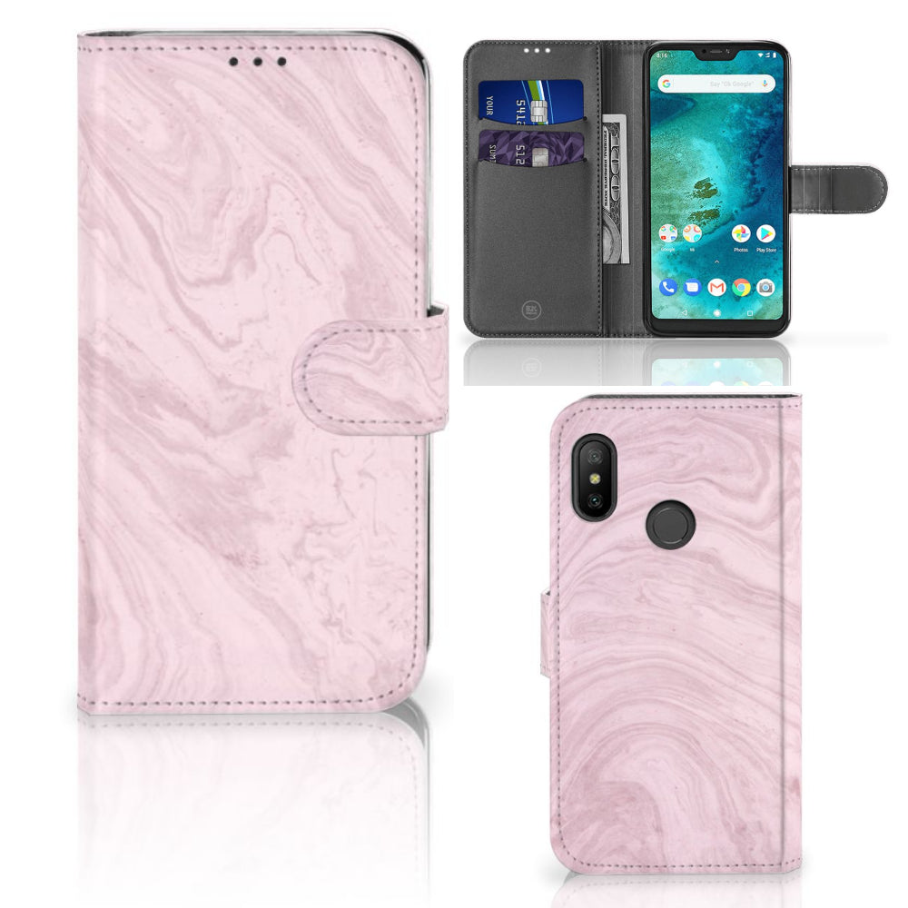 Xiaomi Mi A2 Lite Bookcase Marble Pink - Origineel Cadeau Vriendin