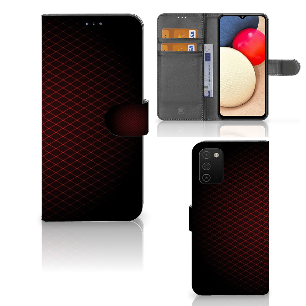 Samsung Galaxy A03s Telefoon Hoesje Geruit Rood met ruimte voor 3 pasjes en minimalistisch design.