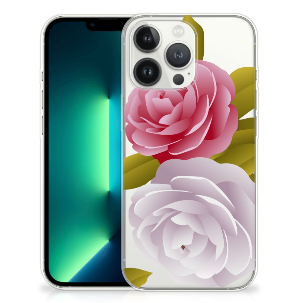 iPhone 13 Pro Max TPU Case Roses met een prachtig bloemenontwerp in roze en wit 🌹.