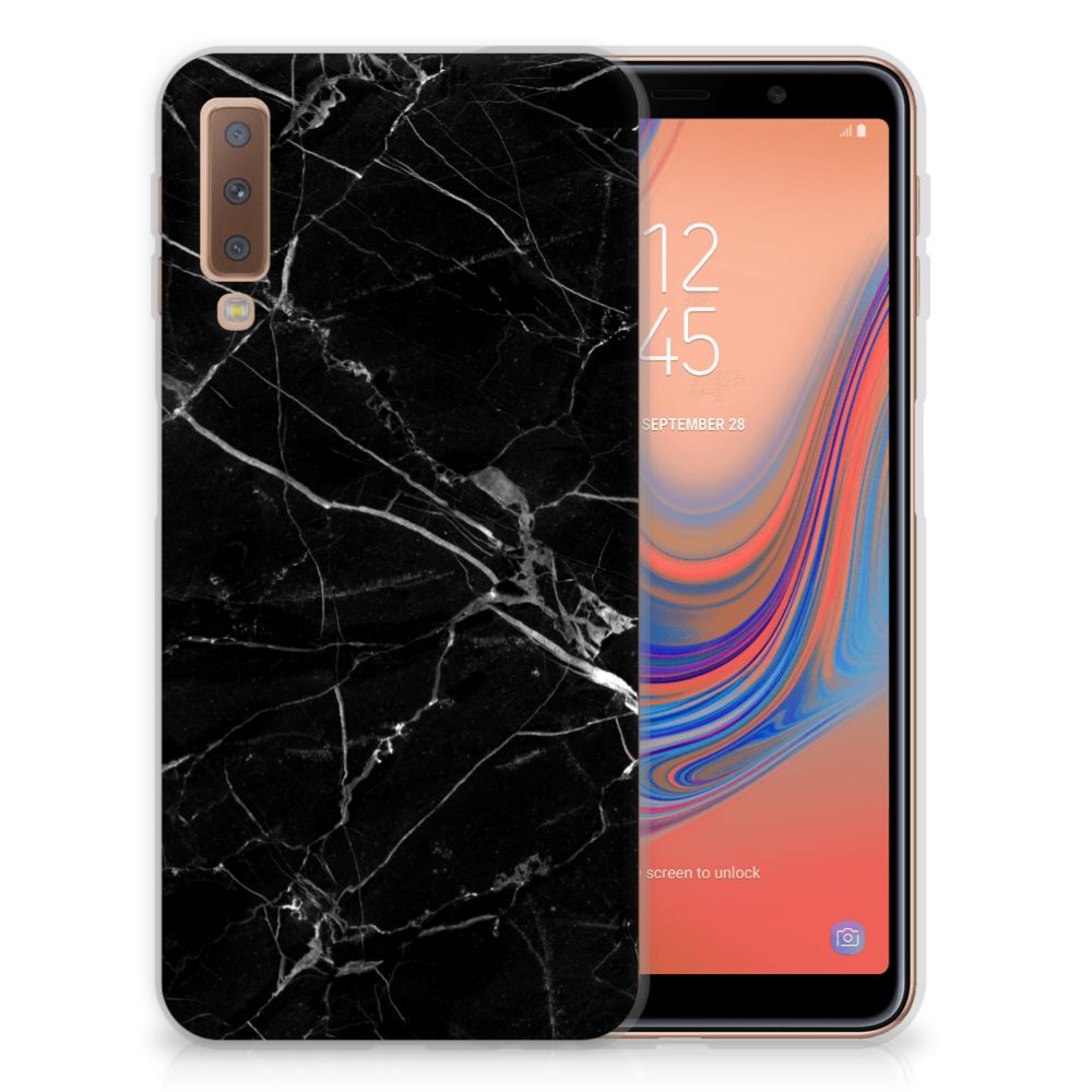 Samsung Galaxy A7 (2018) TPU Siliconen Hoesje Marmer Zwart - Origineel Cadeau Vader