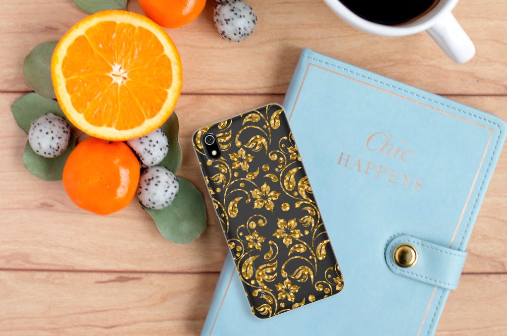 Xiaomi Redmi 7A TPU Case Gouden Bloemen