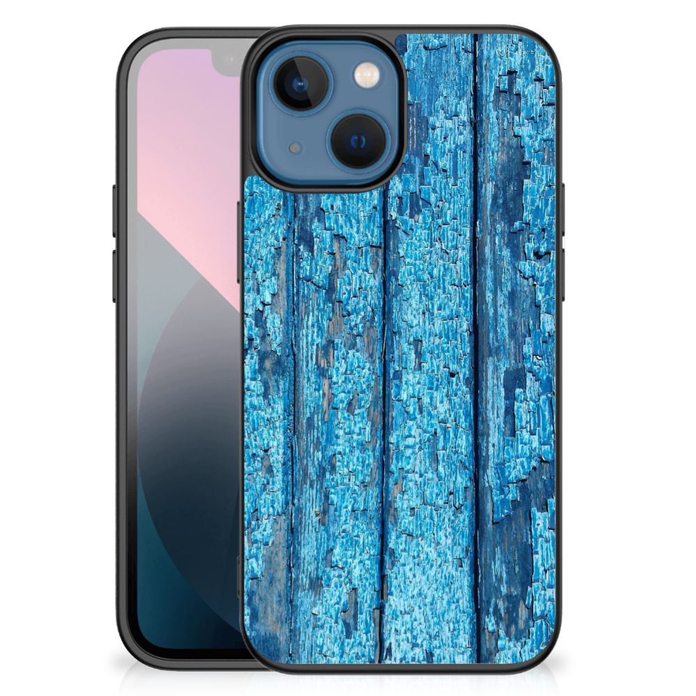 Apple iPhone 13 mini Houten Print Telefoonhoesje Wood Blue