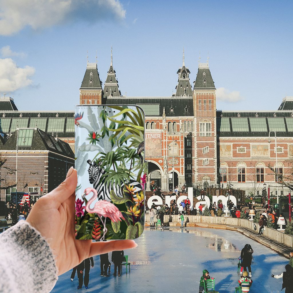 Telefoonhoesje met Pasjes voor iPhone 13 Pro Max Jungle met tropisch design en flamingo 🦩 in Amsterdam.