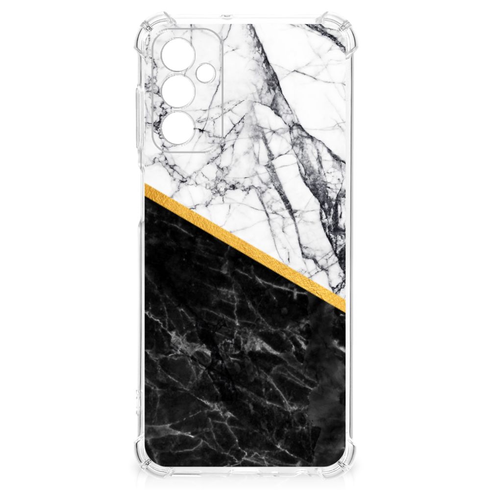 Samsung Galaxy M13 4G | M23 Anti-Shock Hoesje Marmer Wit Zwart - Origineel Cadeau Man